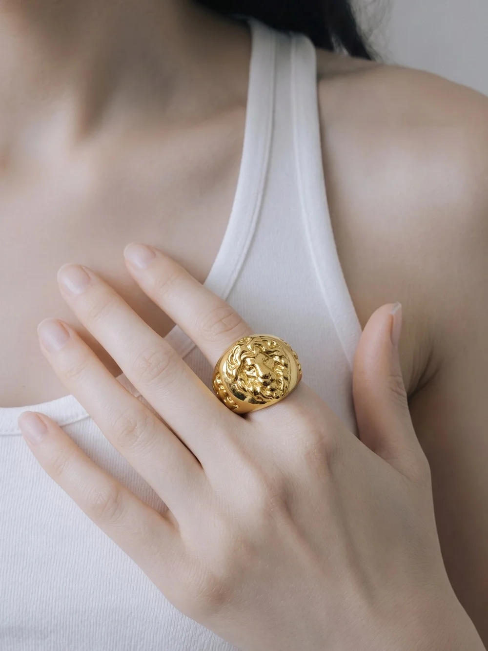 Gold Plated .750 Sterling Silver Base Lion Signet Ring Size 12-3/4 Unisex